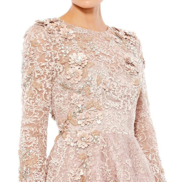 NWT MacDuggal 11121 Mocha Embellished Illusion Long Sleeve A-Line Ball Gown-Sz 8 - Picture 3 of 15